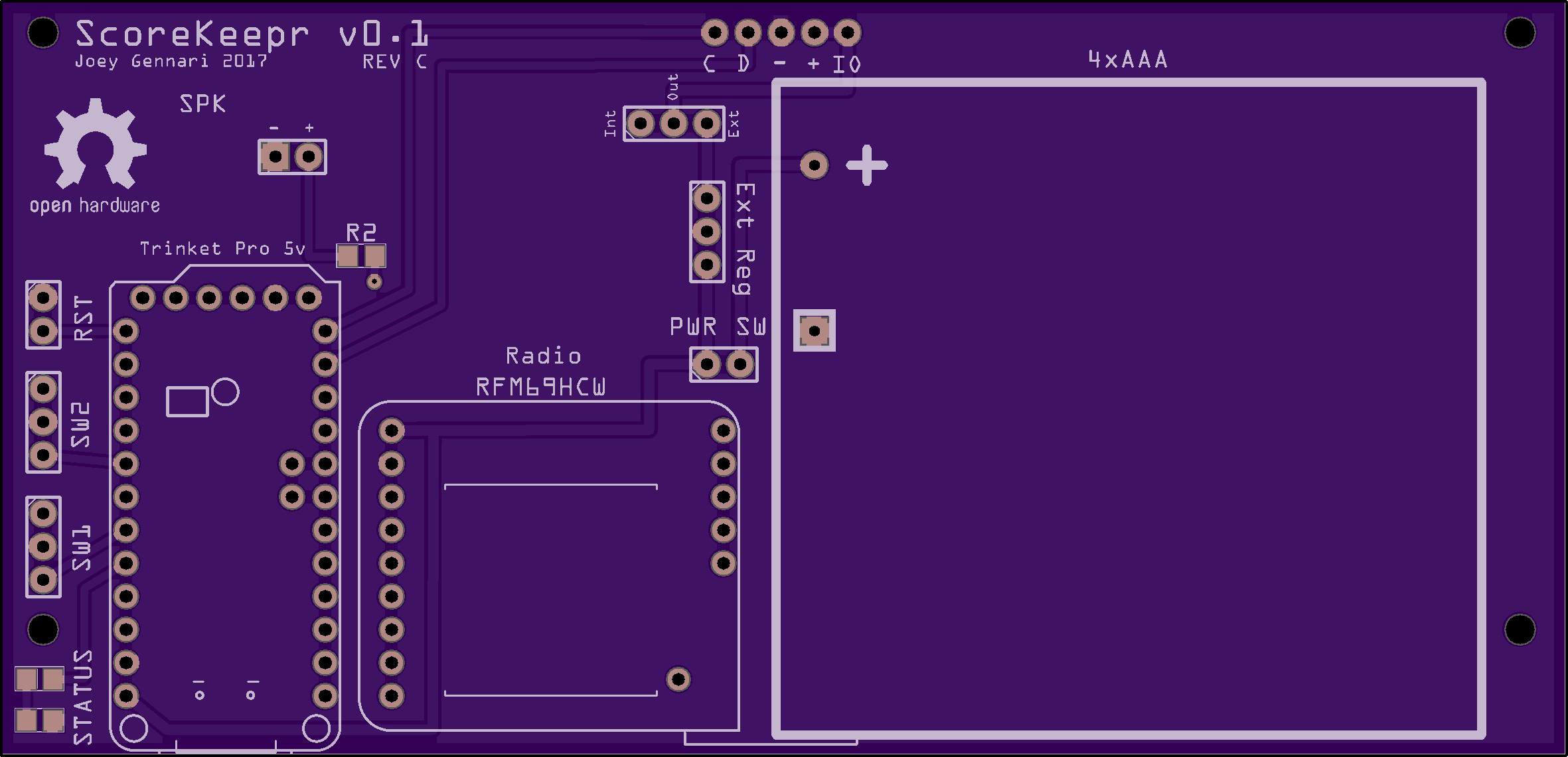 The front of the ScoreKeepr circuit board, designed in 2017