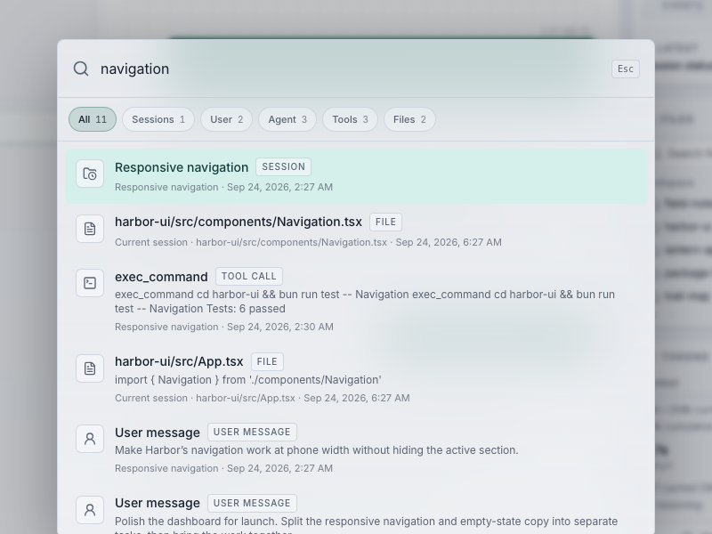 Threave search showing different kinds of results for navigation in the synthetic showcase